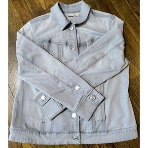 Chico's Denim Jacket Light Washed Grey 1P/US 8/10 Petite Button Front
